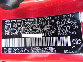 2013 TOYOTA PRIUS RED 1.8L AT Z19463